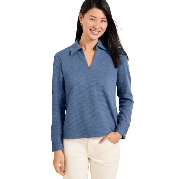 Talbots Sweaters - Talbots Ribbed Polo V-Neck Sweater Small Cornflower Blue Cotton Preppy Knit